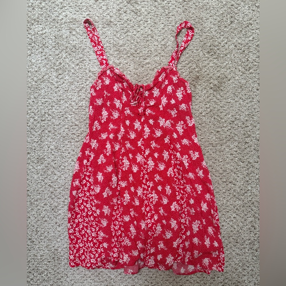 Free People Red and White Smocked Tie Front Camisole